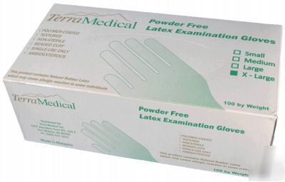 Latex powder free exam gloves - case of 10 boxes - xl
