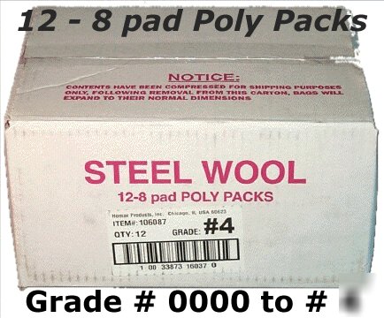 Steel wool 12-8 pad poly packs grade 0000