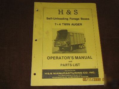 H & s forage box 7+4 twin auger operators manual & part