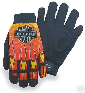 Harley davidson mechanics gloves flames safety large