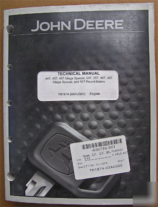 John deere service manual:447-567 round balers, silage 