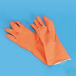 Galaxy orange flock-lined rubber gloves - large - dozen