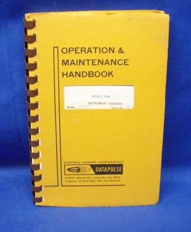 Systron donner 100A operation & maintenance handbook
