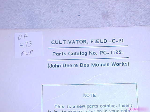 John deere c 21 field cultivator parts catalog