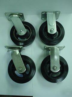 6 x 2 rubber cast iron swivel rigid casters; 4 pieces