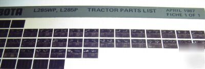 Kubota L285WP & L285P tractor parts catalog microfiche
