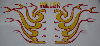 Miller welding helmets flames decals, yellow & red