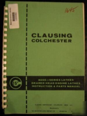 Clausing colchester instructions & parts list manual