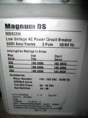 Cutler-hammer magnum ds MDSC5N 5000 amp digitrip 520M