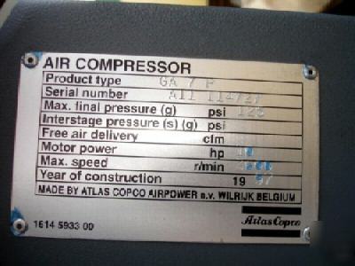 Rotorchamp Rotary Screw  Compressor on Atlas Copco Rotary Screw Air Compressor No Ga7p  20623