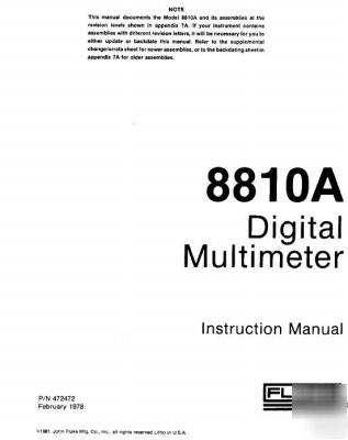John fluke 8810A operation & service manual