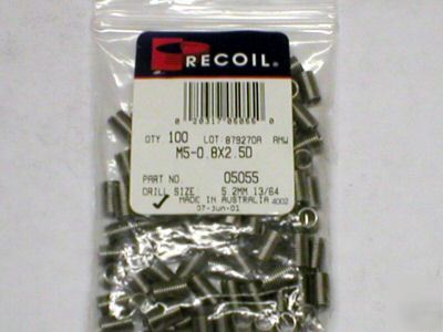 New recoil 1 bag of 100 M5-0.8 thread repair inserts 