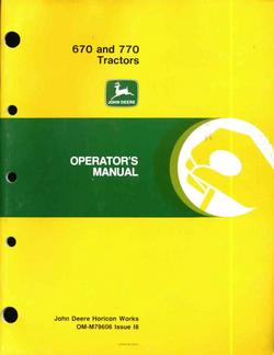 John deere tractor operator's manual 670 770 tractors