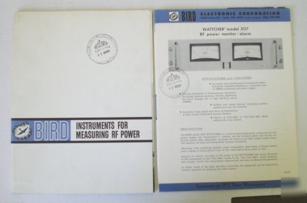 Bird instruments for measuring rf power catalog 1964