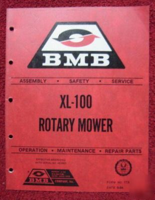 Bmb xl -100 rotary mower operator parts manual