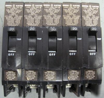 Ge 1P 20A 277V circuit breaker bolt on- lot of 5 TEY120