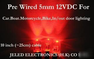 100X red wide viewing 5MM led set 25CM pre wired 12V dc