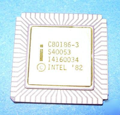 New C80186-3 intel vintage rare cpu gold 80186 front 