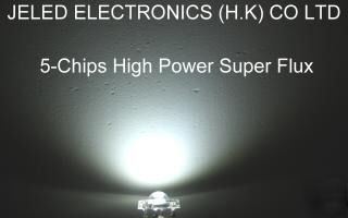 100PCS 5MM 5-chips white superflux led 100MA 45KMCD f/s