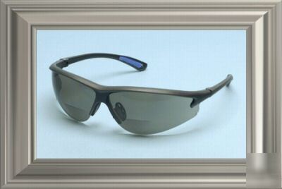 Elvex RX300 bifocal safety glasses, +2.0 diopter, gray