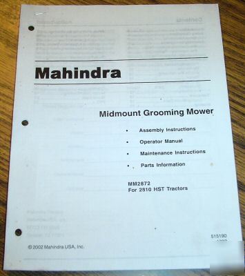 Mahindra 2810 hst tractor mower operators parts manual