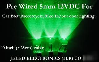 10X green wide viewing 5MM led set 25CM pre wired 12VDC