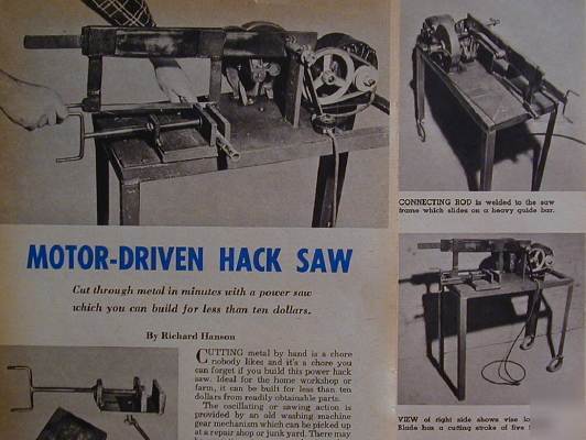 Build a power hacksaw from washing machine how-to plans