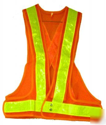 New - fluorescent orange safety vest with led lights