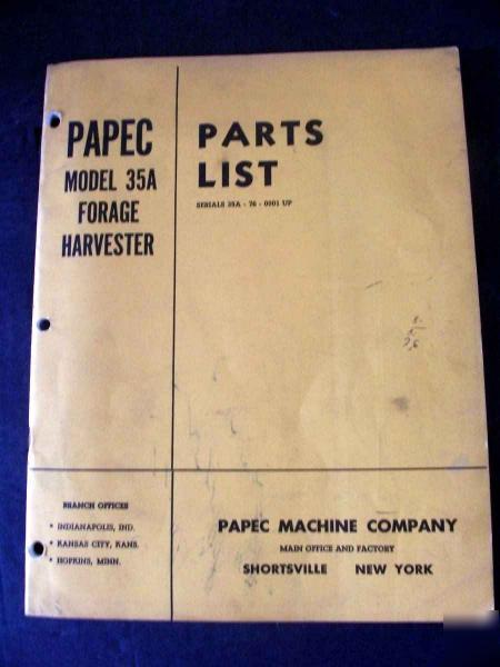 Papec 35A forage harvester parts manual catalog