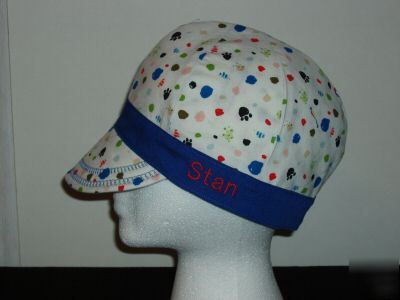 Welding cap in paws print with monogramming