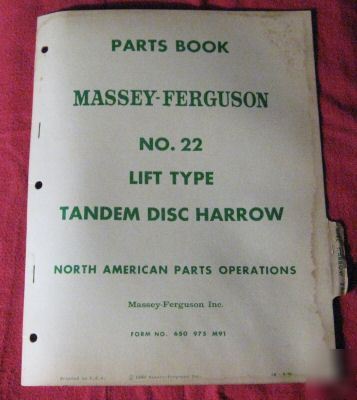  massey-ferguson no 22 disc harrow parts book