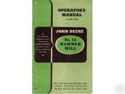 John deere 14 hammer mill parts operator's manual