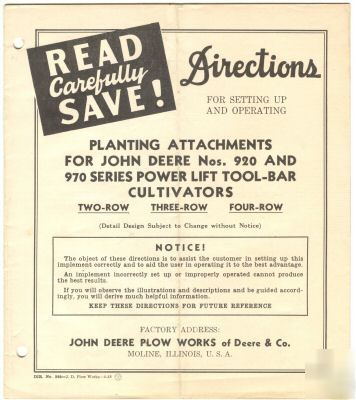 1948 john deere planting attach. for cultivators manual