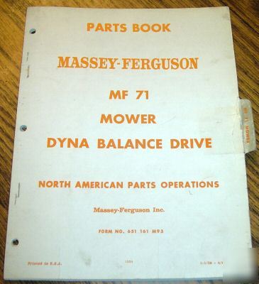 Massey ferguson mf 71 mower parts catalog book manual
