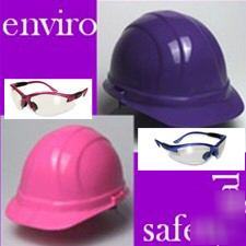 Purple & pink hard hats hardhat & safety glasses 