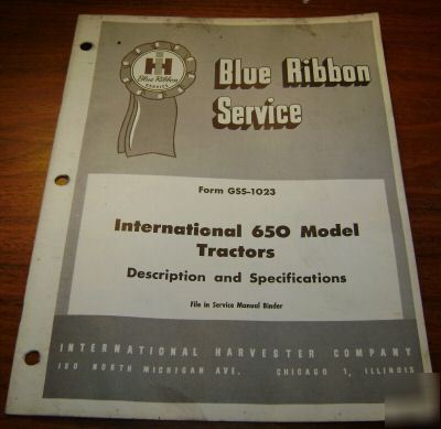 Ih 650 tractor blue ribbon service manual book ihc