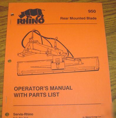 Rhino 950 blade parts catalog operator's manual
