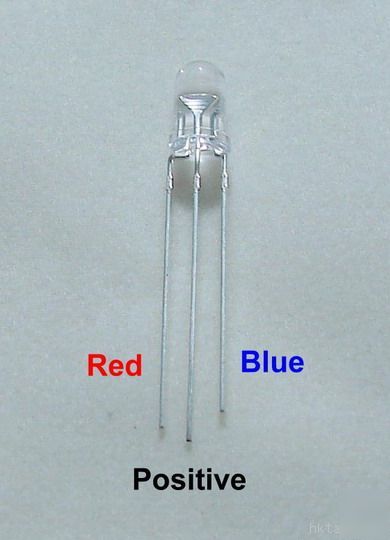 100X blue / red 5MM 3 lead led bulb free resistors