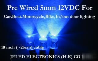 20PCS 12V ready 5MM wide view blue led f car,bike,diy