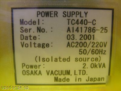 Osaka vacuum TC440-c turbopump power supply