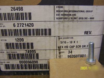 New 34 lb box 5/16-18 x 1 hex head cap screw gr.2 n-12
