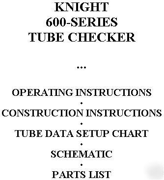 Setup data + manual knight 600B tube tester checker 600