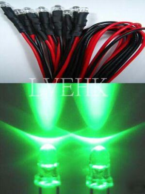 80P 12VDC prewired super bright green led 3MM 15,000MCD