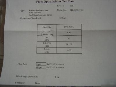 Jdsu dual stage fiber optic isolator/low loss series