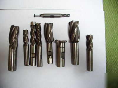Lot of 9 hss end mills assorted all good 
