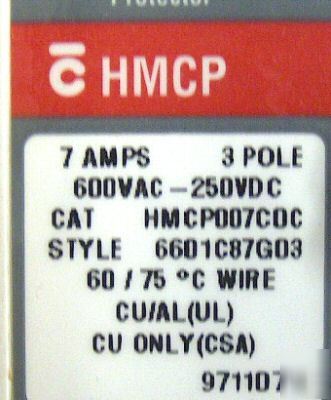 Cutler-hammer circuit breaker HMCP007COC 3 poles 7A