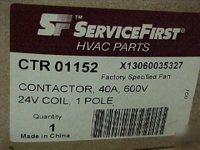 Hvac contactor 40AMP, 1POLE, 24VAC coil 600V