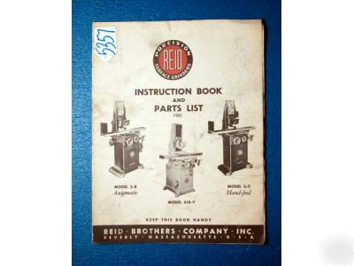 Reid instruct book/parts list precision surface grinder