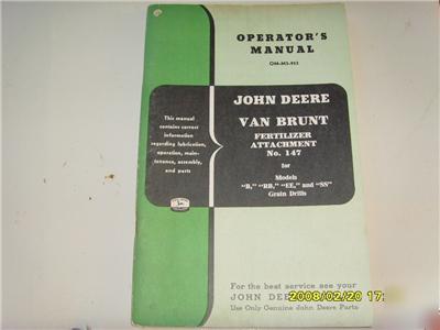 John deere operators manual van brunt no.147 drill 