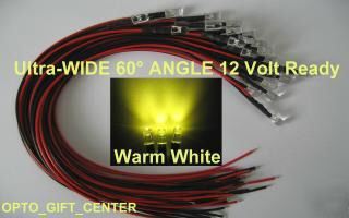 New 10PCS 12V wired 5MM warm white led wide viewing f/s
